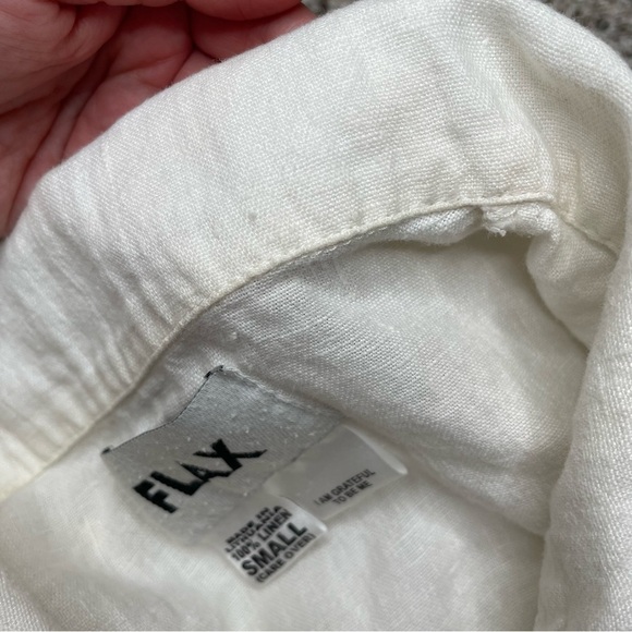 Flax 100% Linen Collared Button Up Long Sleeve Shirt Blouse Small S Cream White - Picture 9 of 9